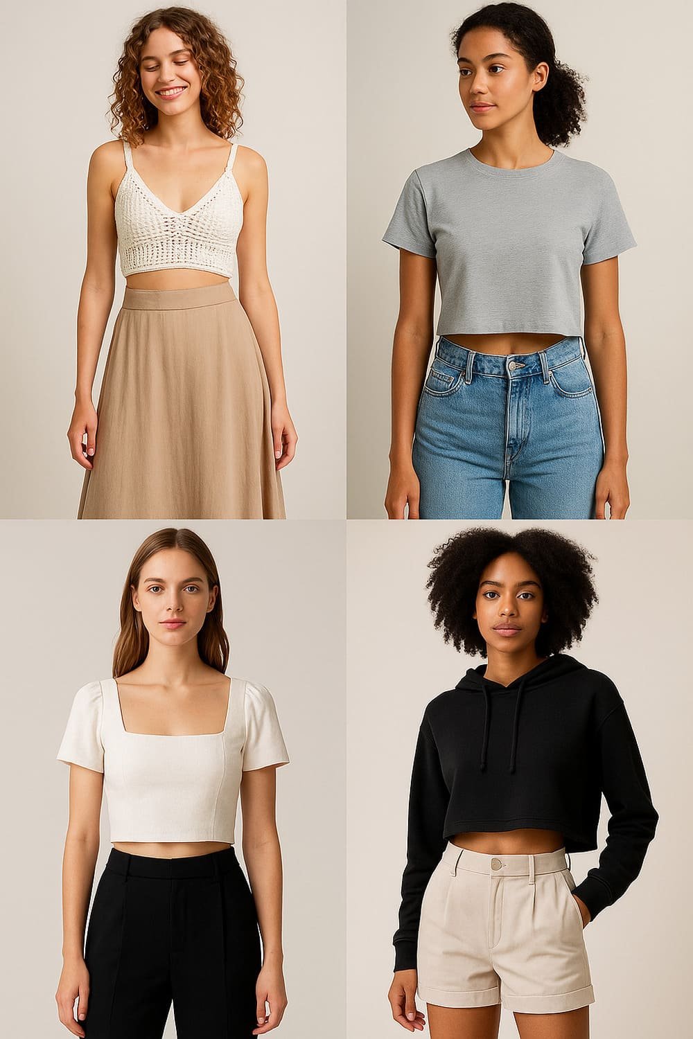 Combinações criativas com cropped: casual, elegante, romântico ou comfy, escolha o seu jeito!